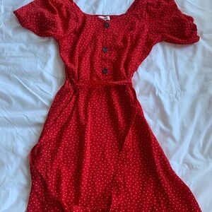 Monteau Red Polka Dot Midi Dress